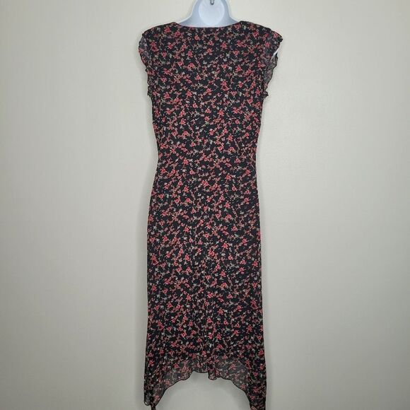 y2k Style ditsy moody floral print midi pinup deep v cute party dress size med - Picture 2 of 6